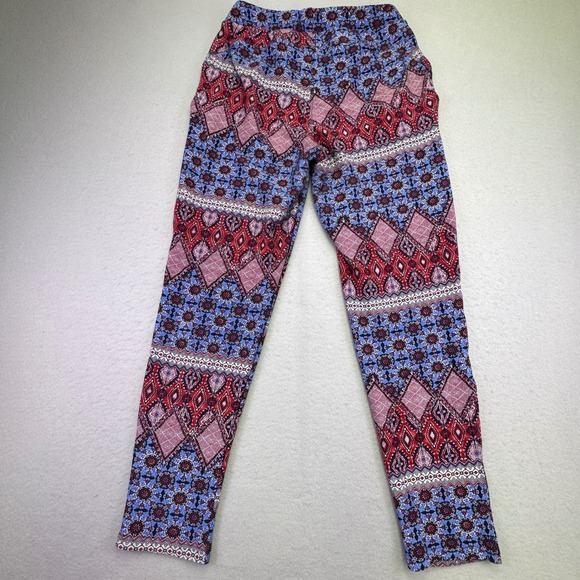 Hot Kiss Pants Women's 1X Stretchy Geometric Elastic Waist Zip Pockets Blue Red - Picture 9 of 9